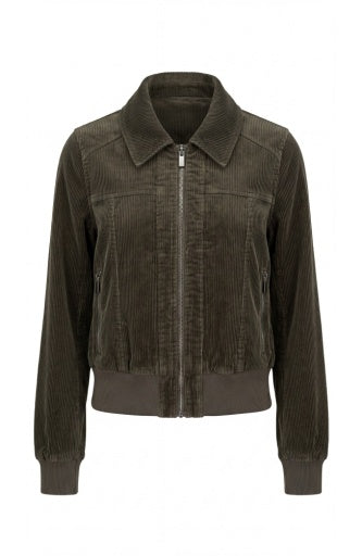 Zip Front Collared Bomber Jacket - hunter green