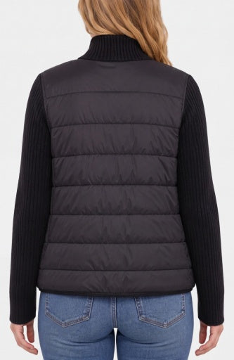 Long Sleeve Zip Front Quilted Sweater Jacket - black