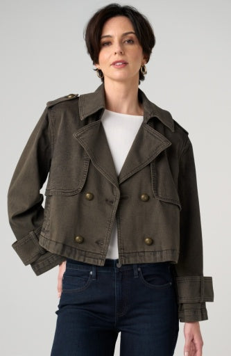 Cropped Denim Trench - mosswood