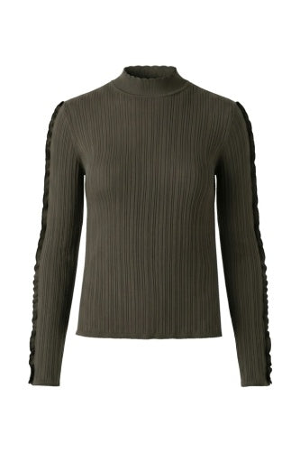 Mock Neck Long Sleeve Sweater - olive w/black