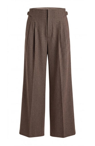 High-Rise Pleated Wide Leg Trouser W/ S/Tabs- 31' In - chestnut