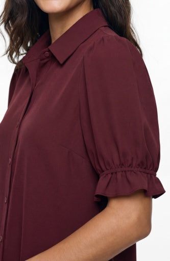 Elbow Puff Sleeve Snap Front Knit Shirt