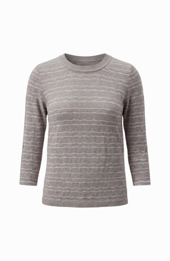 3/4 Sleeve Crew Neck Knit Top with Rib Trim