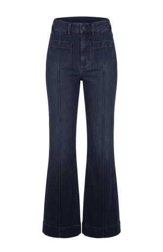 Hannah High-Rise Flare Patch Pockets & Pintucks 34 Inseam - raven wing