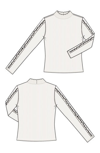 Mock Neck Long Sleeve Sweater - crm w/ black