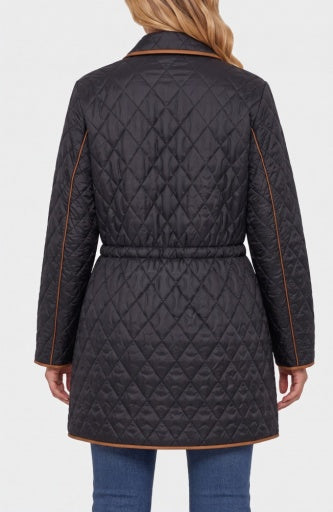 Zip Front Quilted Cost W/ Cinched Waist - black