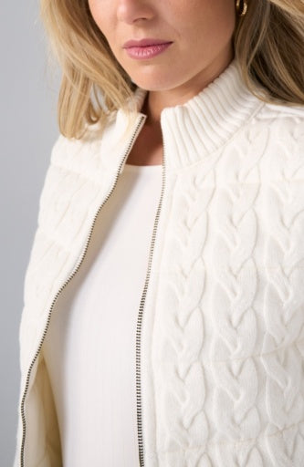 Sleeveless Reversible Zip Front Quilted Sweater Vest - cream