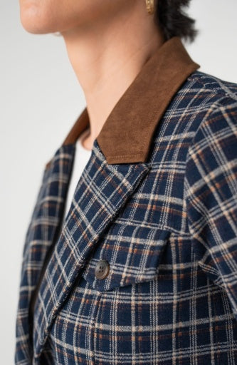Cropped Blazer - nvy/mlt tartan