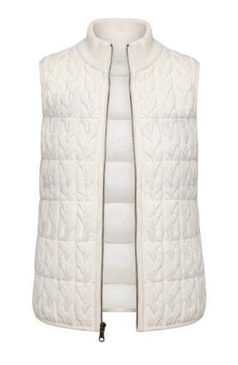 Sleeveless Reversible Zip Front Quilted Sweater Vest - cream