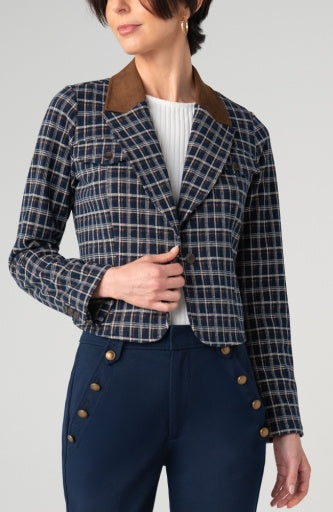 Cropped Blazer - nvy/mlt tartan