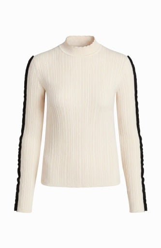 Mock Neck Long Sleeve Sweater - crm w/ black