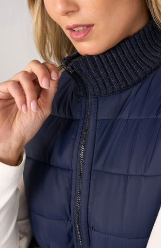 Sleeveless Reversible Zip Front Quilted Sweater Vest - heather navy