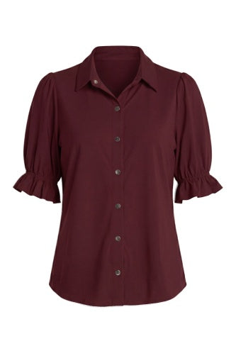 Elbow Puff Sleeve Snap Front Knit Shirt