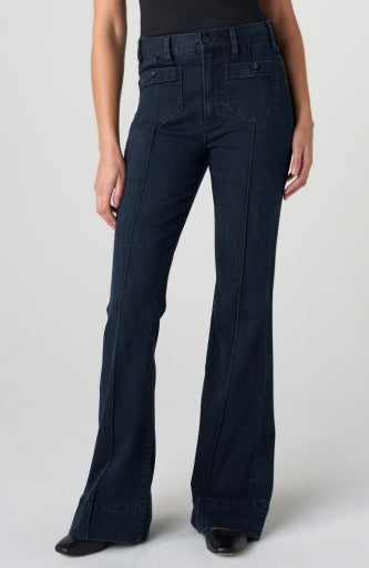 Hannah High-Rise Flare Patch Pockets & Pintucks 34 Inseam - raven wing