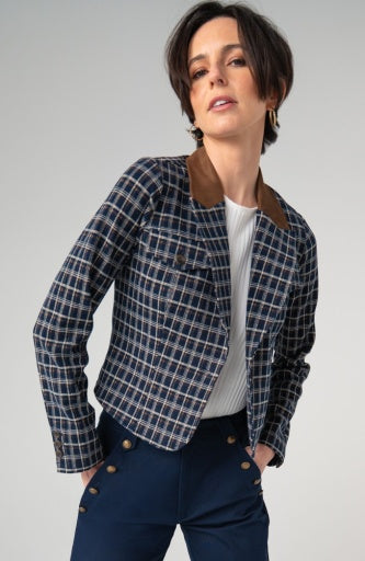 Cropped Blazer - nvy/mlt tartan