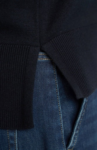 Short Sleeve Vneck Dolman Popover Sweater W Step Hem - black