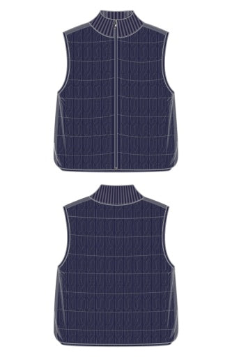 Sleeveless Reversible Zip Front Quilted Sweater Vest - heather navy