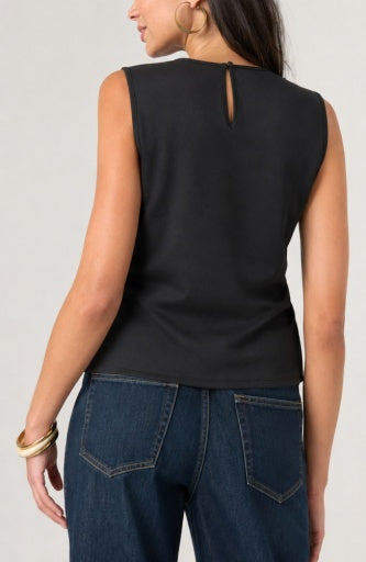 Sleeveless Embellished Knit to Woven Tee