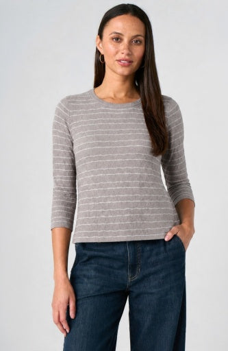 3/4 Sleeve Crew Neck Knit Top with Rib Trim