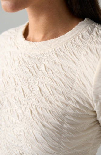 Long Flare Slv Crew Neck Knit Top - cream
