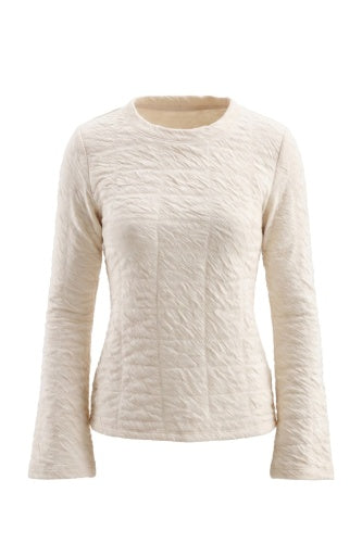 Long Flare Slv Crew Neck Knit Top - cream