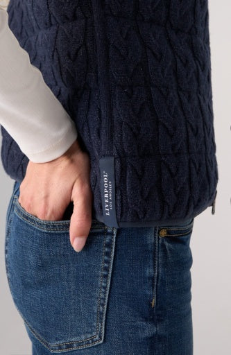 Sleeveless Reversible Zip Front Quilted Sweater Vest - heather navy