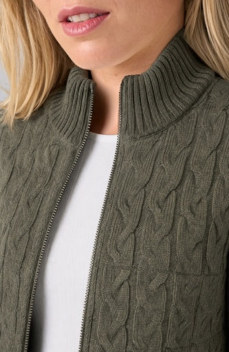 Long Sleeve Zip Front Quilted Sweater Jacket - heather olive