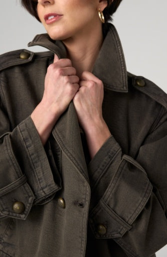 Cropped Denim Trench - mosswood