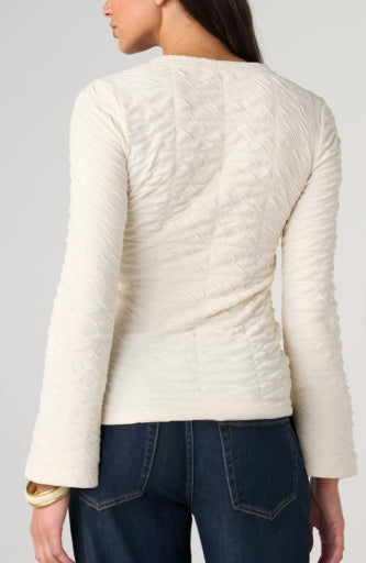 Long Flare Slv Crew Neck Knit Top - cream