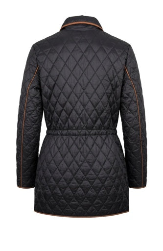 Zip Front Quilted Cost W/ Cinched Waist - black
