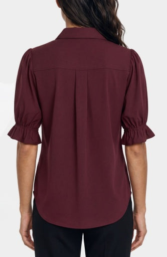 Elbow Puff Sleeve Snap Front Knit Shirt