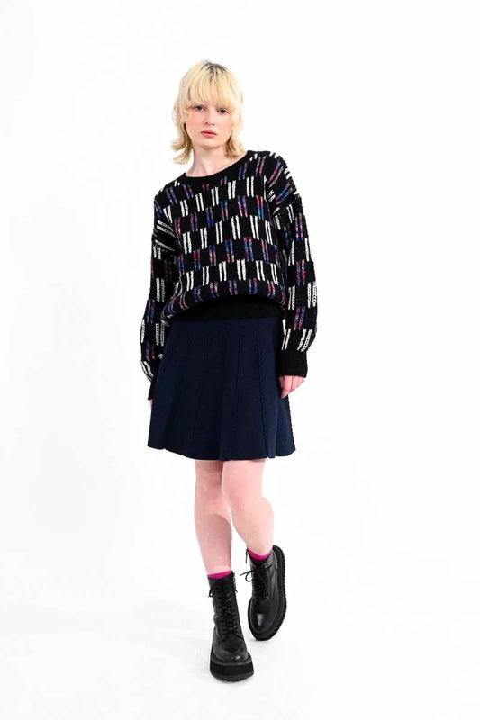 LAL213BN Skater Knit Skirt Navy