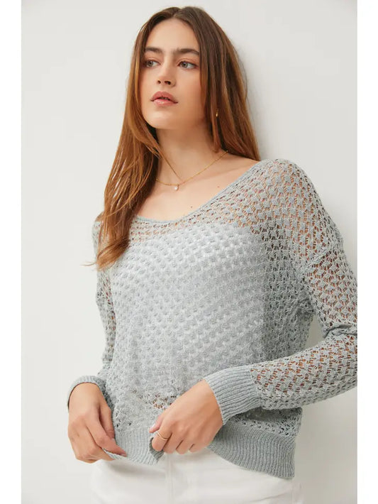 64069 Crochet Knit Sweater Slate