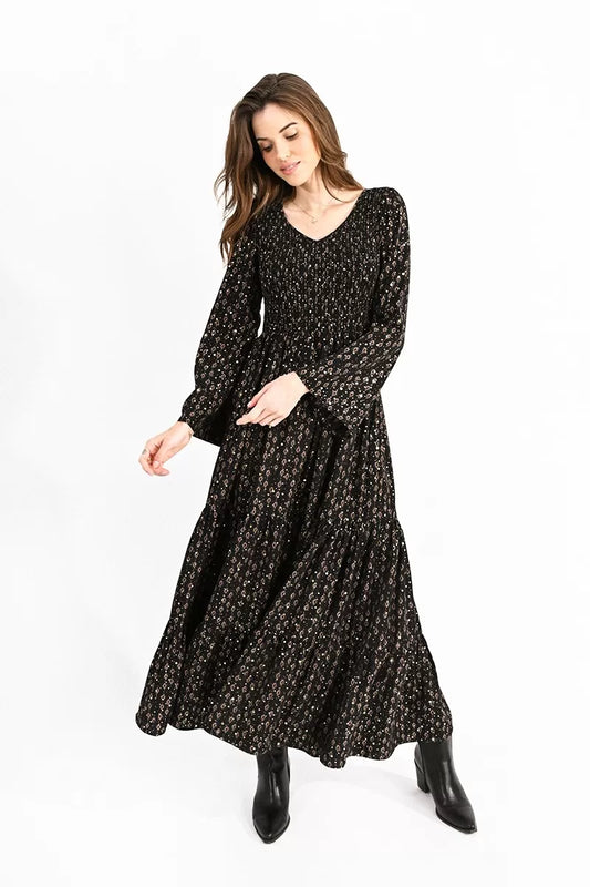 Smocked Long Dress Black Jude