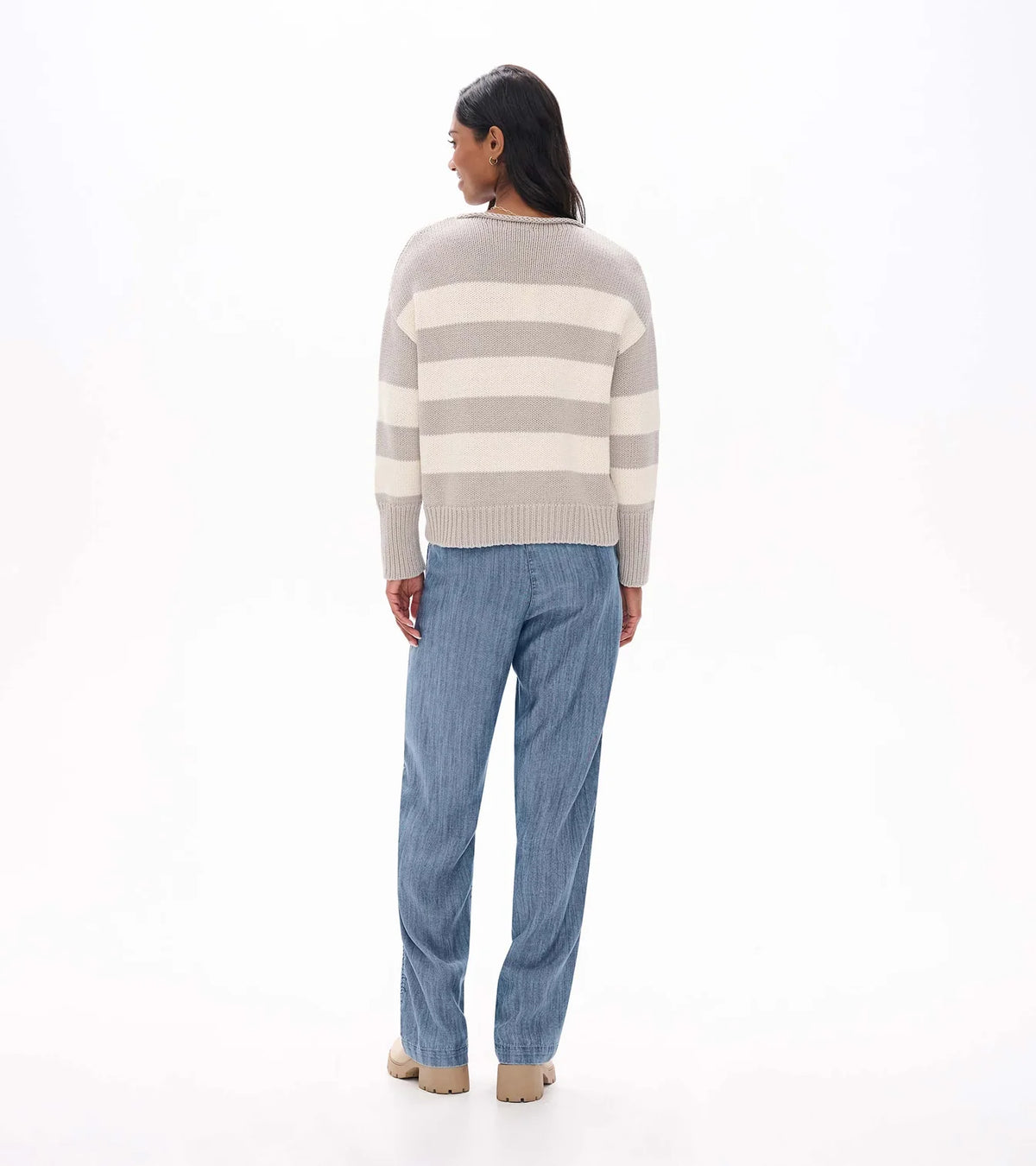 Rolled Collar Sweater - Stone Stripes
