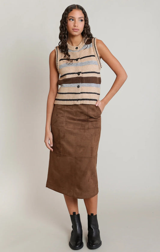 Suede Midi Skirt - Caramel