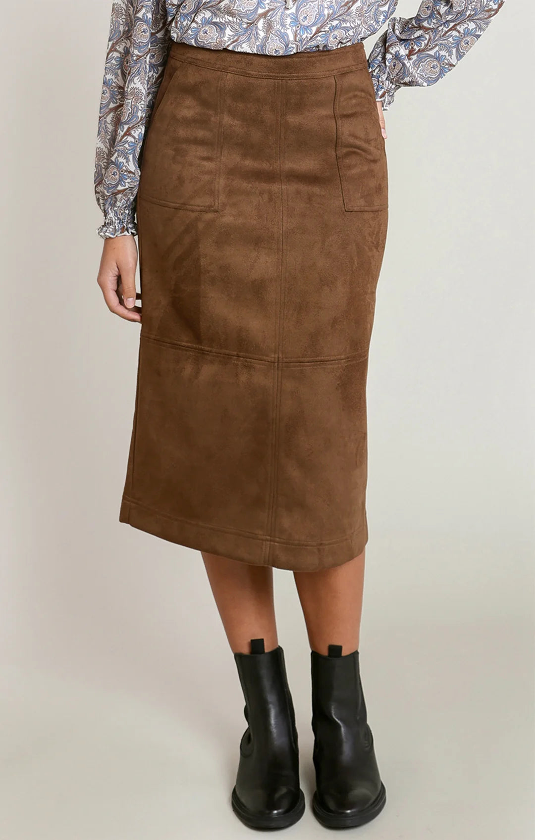 Suede Midi Skirt - Caramel