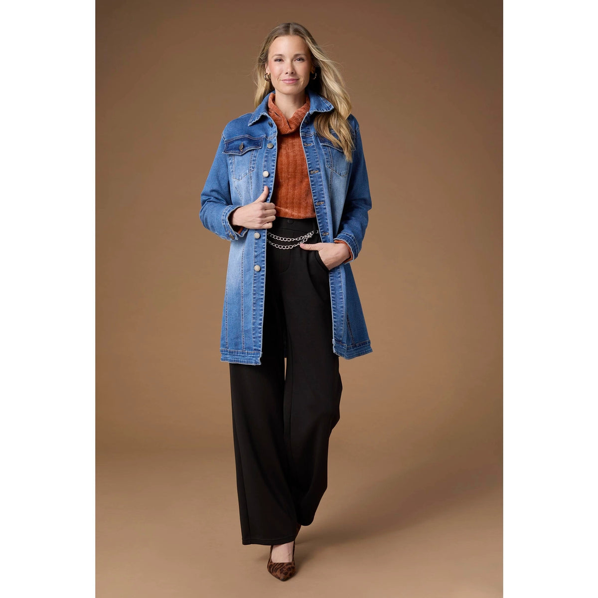 EverStretch Long Trucker Jacket - Medium Denim