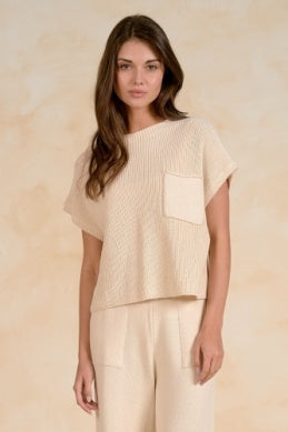 Elan Cap Sleeve Crew Neck Sweater - Oatmeal