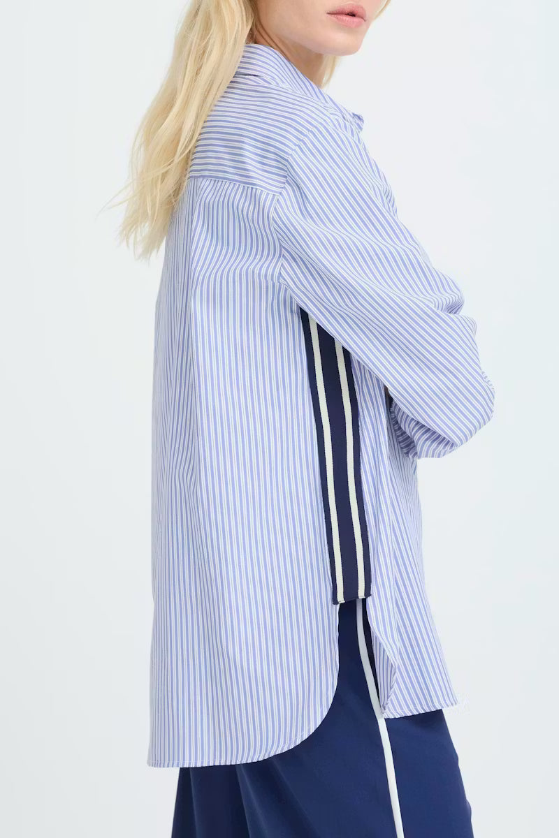 Track stripe button up shirt