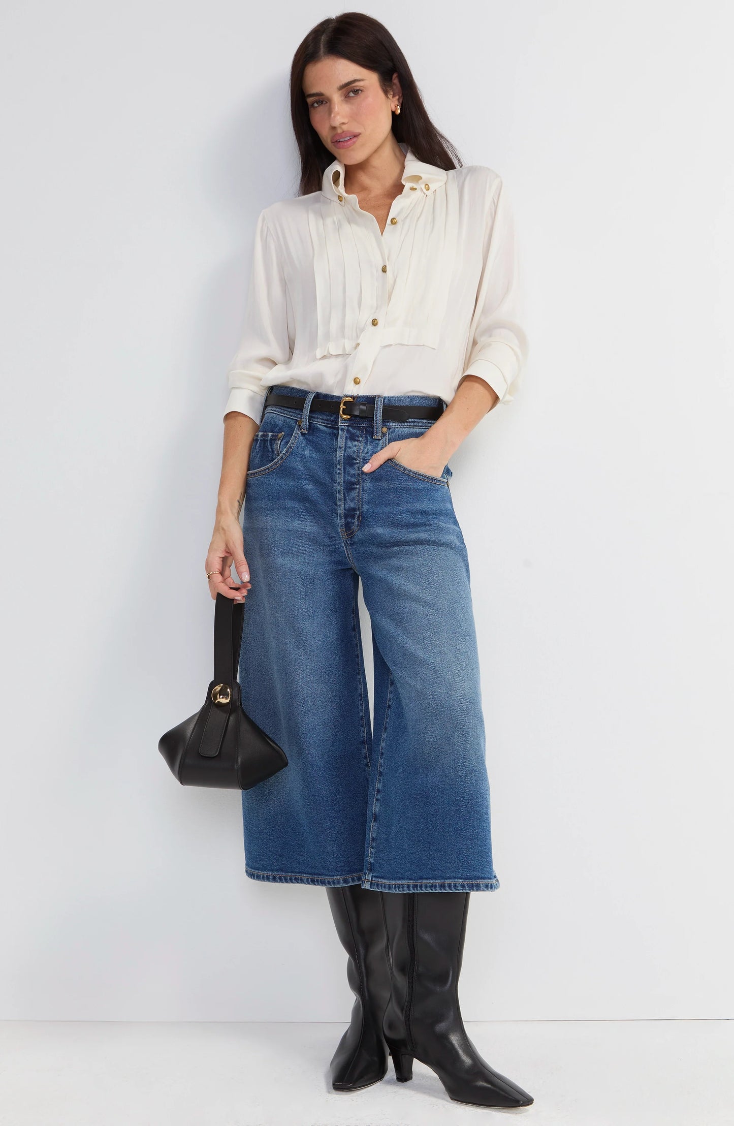 Long Sleeve Tuxedo Woven Top