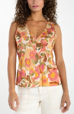Slvless V-Neck Woven W/ Pintucks