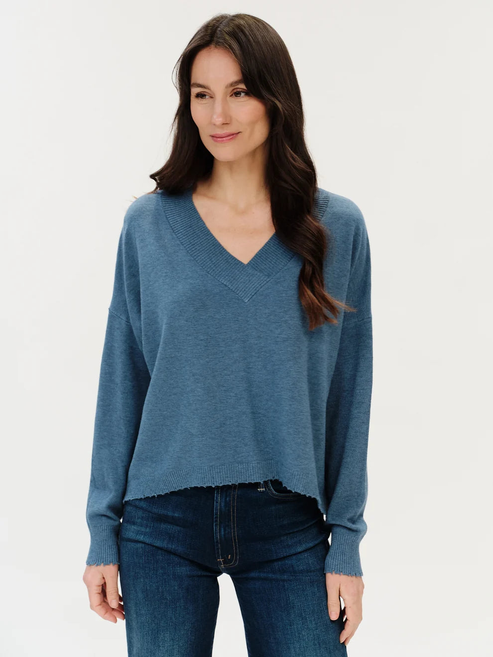 V-Neck Frayed Trim Sweater