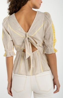 Half Slv Square Neck, Tie Back Woven Top