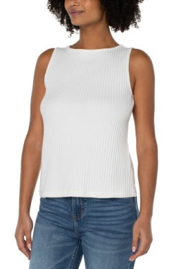 Sleeveless Boat Neck Rib Knit Top White