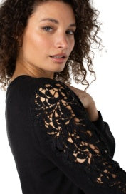 long sleeve crew neck lace inset knit top