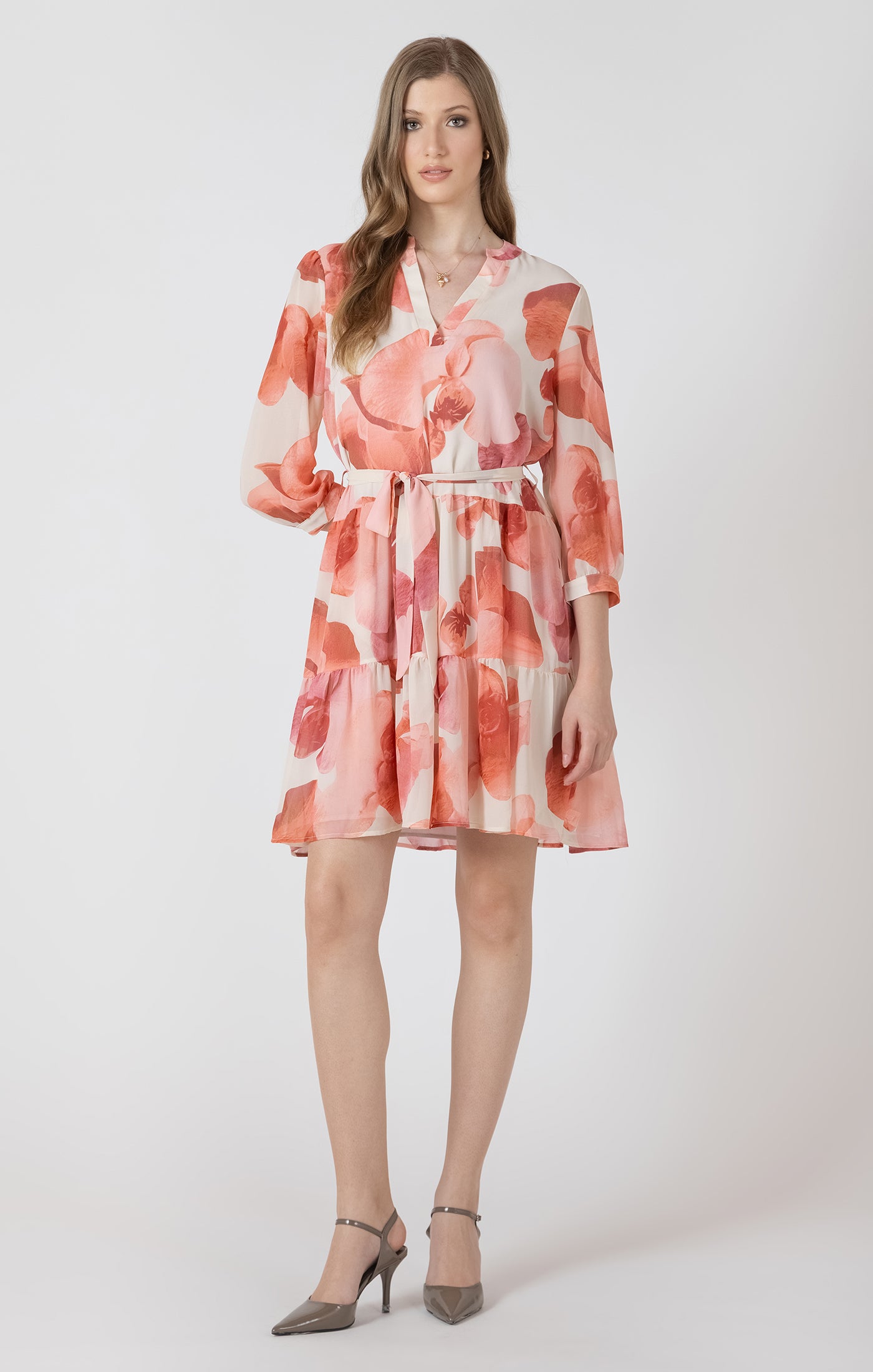 Floral Chiffon Tie-Waist Dress