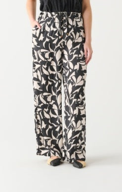 Wide Leg Satin Pants Black Floral