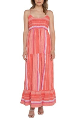 racer back tiered maxi dress coral mutlistrp