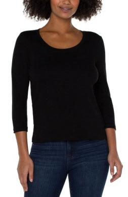 3/4 Sleeve Scoop Neck Knit Tee